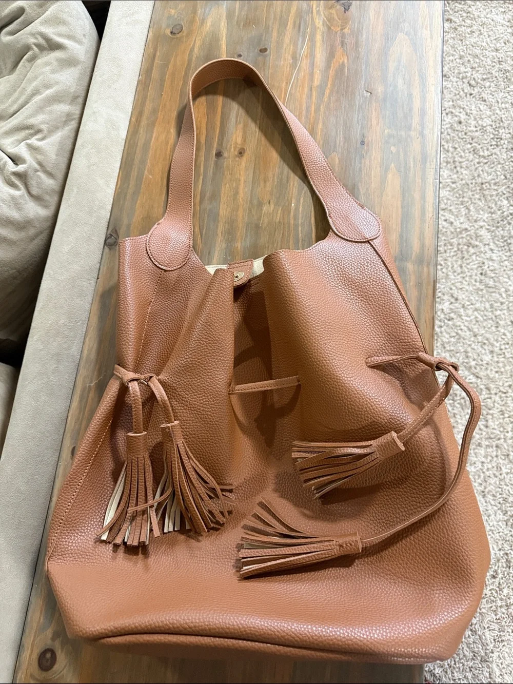 Free people Classic Leather Tassel Hobo Bag - Brown